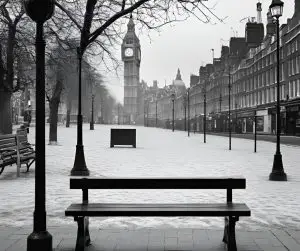 Cold bench in a park during winter, symbolizing homelessness at Christmas